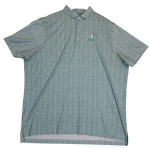 Johnnie-O Green Geometric AOP Golf Polo Shirt Sea Island Logo Performance Sz XXL